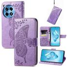 For OnePlus Ace 3 Pro Butterfly Love Flower Embossed Leather Phone Case(Lavender) - 1