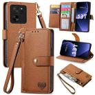 For Xiaomi 13T Love Zipper Lanyard Leather Phone Case(Brown) - 1