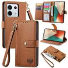 For Xiaomi Redmi Note 13 Pro 5G Love Zipper Lanyard Leather Phone Case(Brown) - 1