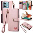 For Xiaomi Redmi Note 13 5G Love Zipper Lanyard Leather Phone Case(Pink) - 1