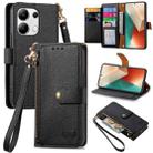 For Xiaomi Redmi Note 13 4G Love Zipper Lanyard Leather Phone Case(Black) - 1