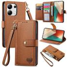 For Xiaomi Redmi Note 13 4G Love Zipper Lanyard Leather Phone Case(Brown) - 1