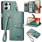 For Xiaomi Redmi Note 13 4G Love Zipper Lanyard Leather Phone Case(Green) - 1