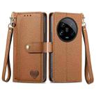 For Xiaomi 14 Ultra Love Zipper Lanyard Leather Phone Case(Brown) - 1