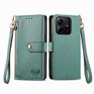 For Xiaomi Redmi Note 14 5G Love Zipper Lanyard Leather Phone Case(Green) - 2