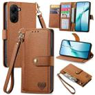 For Xiaomi Poco X7 Pro Love Zipper Lanyard Leather Phone Case(Brown) - 1