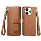 For Redmi Note 14 4G 163.25mm Love Zipper Lanyard Leather Phone Case(Brown) - 2