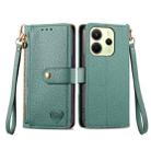 For Redmi Note 14 4G 163.25mm Love Zipper Lanyard Leather Phone Case(Green) - 2