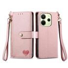 For Redmi Note 14 4G 163.25mm Love Zipper Lanyard Leather Phone Case(Pink) - 2