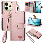 For Redmi Note 14 4G 164.84mm Love Zipper Lanyard Leather Phone Case(Pink) - 1