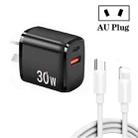 PD30W USB-C / Type-C + QC3.0 USB Charger with 1m Type-C to 8 Pin Data Cable, AU Plug(Black) - 1