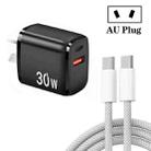 PD30W USB-C / Type-C + QC3.0 USB Charger with 1m Type-C to Type-C Data Cable, AU Plug(Black) - 1