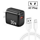 PD30W USB-C / Type-C + QC3.0 USB Charger with 1m USB to Type-C Data Cable, AU Plug(Black) - 1