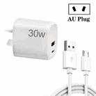 PD30W USB-C / Type-C + QC3.0 USB Charger with 1m USB to Micro USB Data Cable, AU Plug(White) - 1