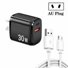 PD30W USB-C / Type-C + QC3.0 USB Charger with 1m USB to Micro USB Data Cable, AU Plug(Black) - 1