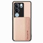 For vivo S17 Pro Carbon Fiber Magnetic Card Bag Phone Case(Khaki) - 1