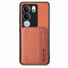 For vivo S17 Pro Carbon Fiber Magnetic Card Bag Phone Case(Brown) - 1