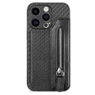 For iPhone 15 Pro Carbon Fiber Horizontal Flip Zipper Wallet Phone Case(Black) - 1
