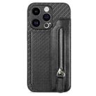 For iPhone 15 Plus Carbon Fiber Horizontal Flip Zipper Wallet Phone Case(Black) - 1