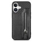 For iPhone 16 Plus Carbon Fiber Horizontal Flip Zipper Wallet Phone Case(Black) - 1