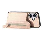 For iPhone 16 Plus Carbon Fiber Horizontal Flip Zipper Wallet Phone Case(Khaki) - 3