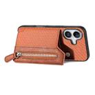 For iPhone 16 Plus Carbon Fiber Horizontal Flip Zipper Wallet Phone Case(Brown) - 3