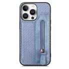 For iPhone 16 Pro Carbon Fiber Horizontal Flip Zipper Wallet Phone Case(Blue) - 1