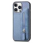 For iPhone 16 Pro Carbon Fiber Horizontal Flip Zipper Wallet Phone Case(Blue) - 2