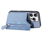 For iPhone 16 Pro Carbon Fiber Horizontal Flip Zipper Wallet Phone Case(Blue) - 3