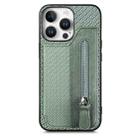 For iPhone 16 Pro Carbon Fiber Horizontal Flip Zipper Wallet Phone Case(Green) - 1