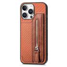 For iPhone 16 Pro Carbon Fiber Horizontal Flip Zipper Wallet Phone Case(Brown) - 2