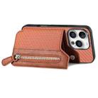 For iPhone 16 Pro Carbon Fiber Horizontal Flip Zipper Wallet Phone Case(Brown) - 3