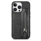 For iPhone 16 Pro Max Carbon Fiber Horizontal Flip Zipper Wallet Phone Case(Black) - 1