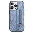 For iPhone 16 Pro Max Carbon Fiber Horizontal Flip Zipper Wallet Phone Case(Blue) - 1