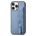 For iPhone 16 Pro Max Carbon Fiber Horizontal Flip Zipper Wallet Phone Case(Blue) - 2