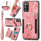 For Samsung Galaxy Note20 Retro Skin-feel Ring Multi-card Wallet Phone Case(Pink) - 1