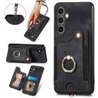 For Samsung Galaxy S23 FE 5G Retro Skin-feel Ring multi-card Wallet Phone Case(Black) - 1