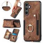 For Samsung Galaxy S23 FE 5G Retro Skin-feel Ring multi-card Wallet Phone Case(Brown) - 1