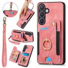 For Samsung Galaxy S24+ 5G Retro Skin-feel Ring Multi-card Wallet Phone Case(Pink) - 1