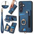 For Samsung Galaxy S24+ 5G Retro Skin-feel Ring Multi-card Wallet Phone Case(Blue) - 1