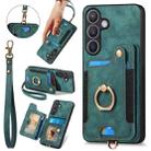 For Samsung Galaxy S24+ 5G Retro Skin-feel Ring Multi-card Wallet Phone Case(Green) - 1