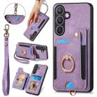 For Samsung Galaxy S24+ 5G Retro Skin-feel Ring Multi-card Wallet Phone Case(Purple) - 1