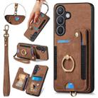 For Samsung Galaxy S24+ 5G Retro Skin-feel Ring Multi-card Wallet Phone Case(Brown) - 1