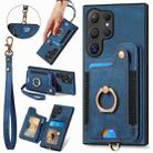 For Samsung Galaxy S24 Ultra 5G Retro Skin-feel Ring Multi-card Wallet Phone Case(Blue) - 1