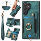 For Samsung Galaxy S24 Ultra 5G Retro Skin-feel Ring Multi-card Wallet Phone Case(Green) - 1