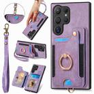 For Samsung Galaxy S24 Ultra 5G Retro Skin-feel Ring Multi-card Wallet Phone Case(Purple) - 1