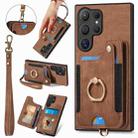 For Samsung Galaxy S24 Ultra 5G Retro Skin-feel Ring Multi-card Wallet Phone Case(Brown) - 1