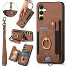 For Samsung Galaxy A35 Retro Skin-feel Ring Multi-card Wallet Phone Case(Brown) - 1