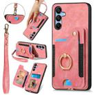 For Samsung Galaxy A55 Retro Skin-feel Ring Multi-card Wallet Phone Case(Pink) - 1