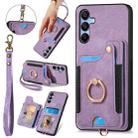 For Samsung Galaxy A55 Retro Skin-feel Ring Multi-card Wallet Phone Case(Purple) - 1